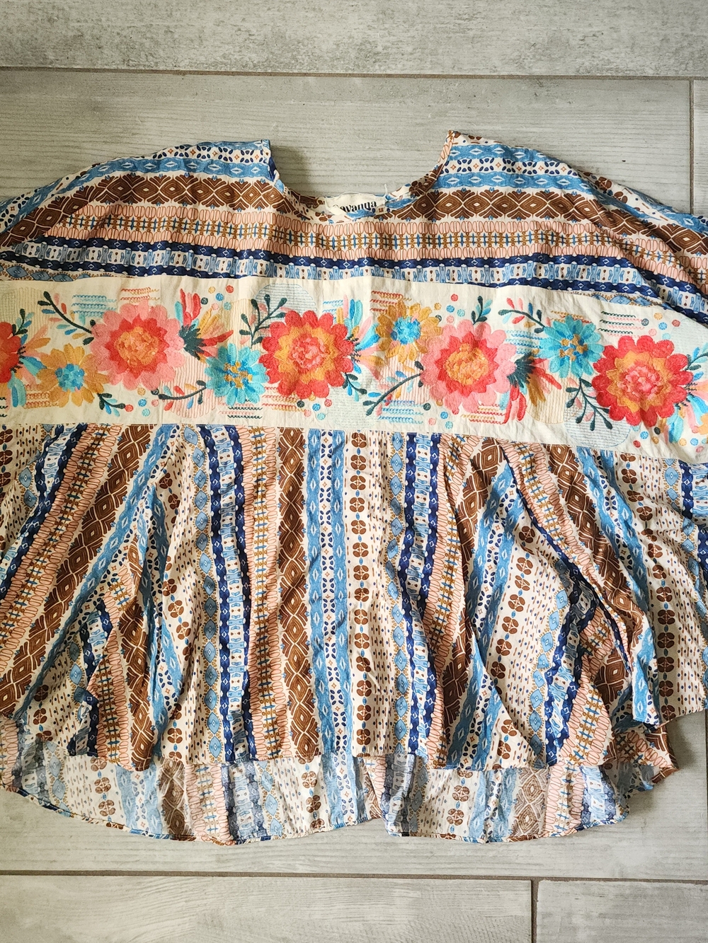 ✨️Savanna Jane✨️ Floral Embroidered Peasant Blouse - Cream, Blue & Brown
